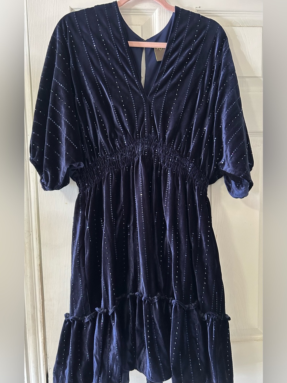 Taylor smocked waist ruffle hem velvet dress